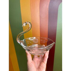 Art glass swan catch all candy bon bon dish MCM mid century modern bowl bird